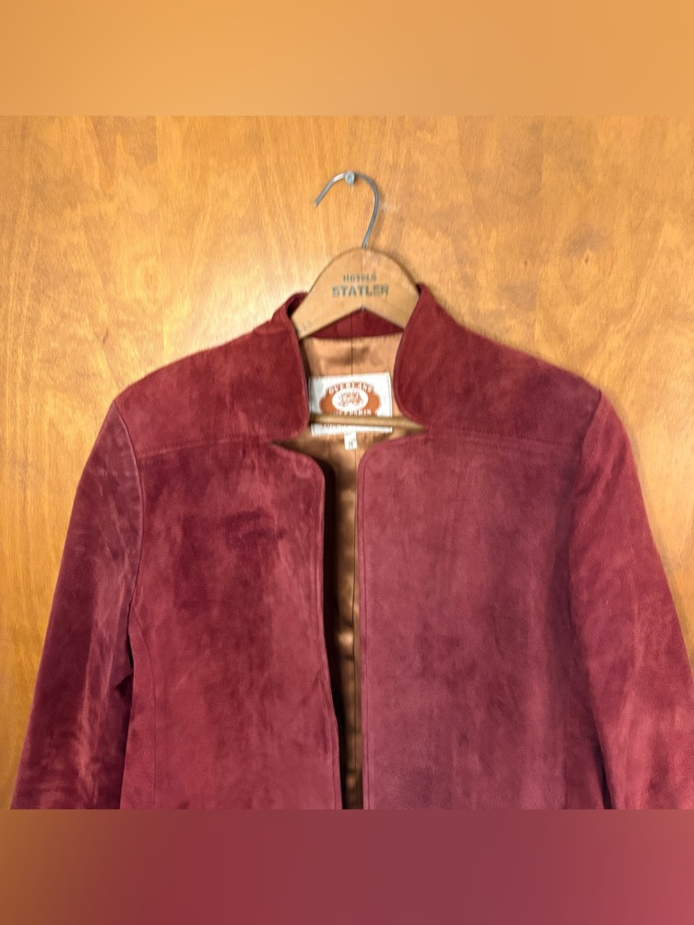 Overland Sheepskin Co Vintage 70s Red Burgundy Leather Suede Open Front Jacket - Picture 3 of 15